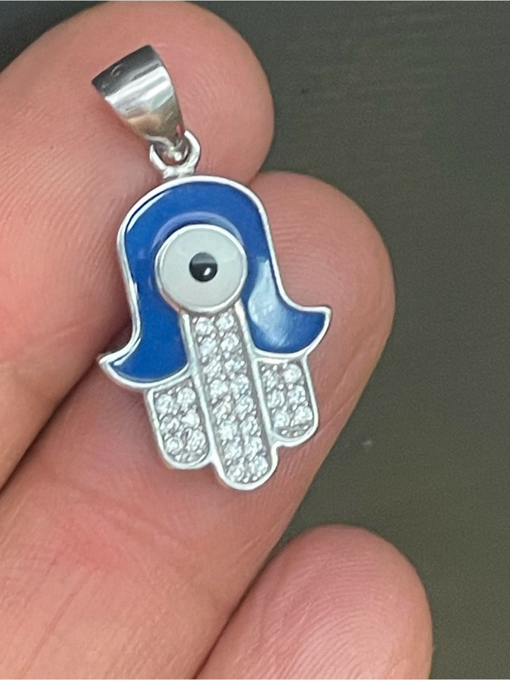 Blue Hamsa Hand Pendant Necklace with Evil Eye - Women's Jewelry